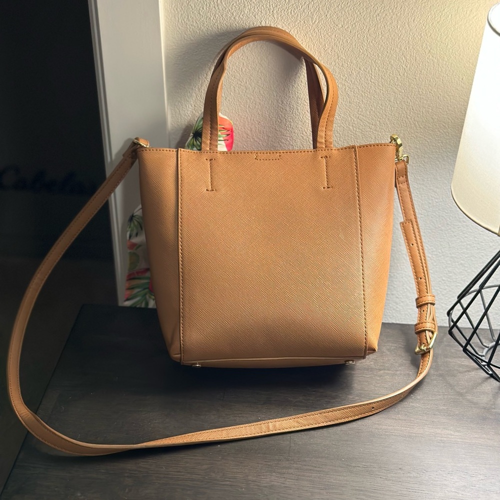 Tan Leather Crossbody with Decorative Scarf - Picture 2 of 7